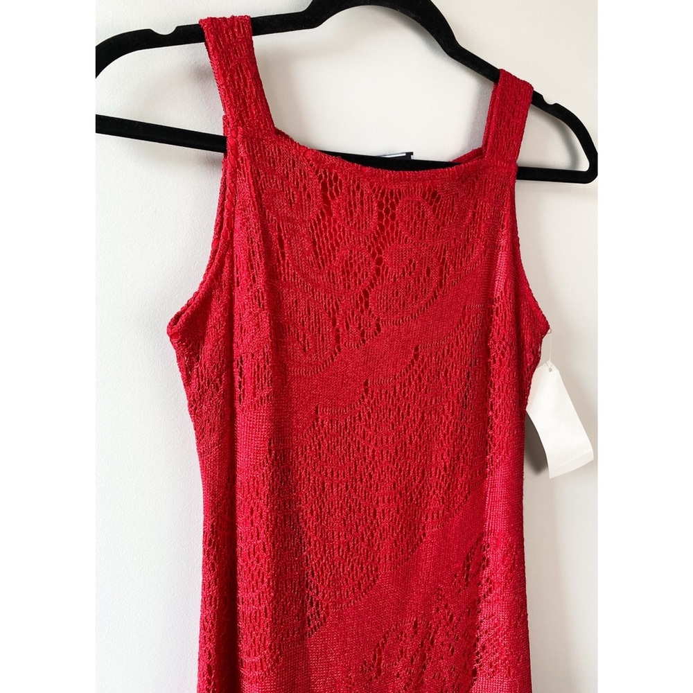 Deadstock 90s Crochet Lace Fringe Cherry Red Dress S Valentine’s Day Swiftie - Picture 3 of 10